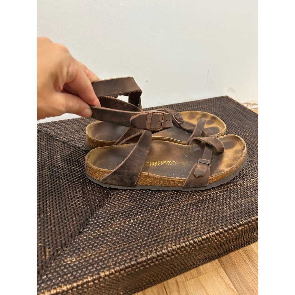 Birkenstock Yara Sandals Women 38 Brown Oiled Leather Ankle Strap Boho